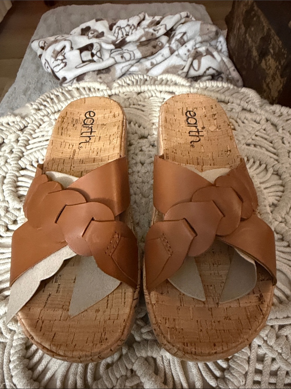 Earth Braided Tan Slide Sandals